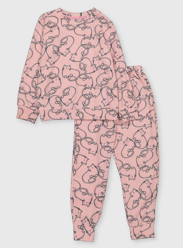 Pink Cat Print Soft Knit Pyjamas - 10-11 years
