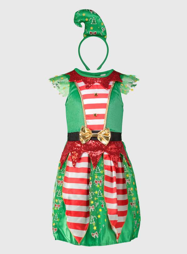 Buy Christmas Green Elf Costume With Headband 78 years Kids fancy