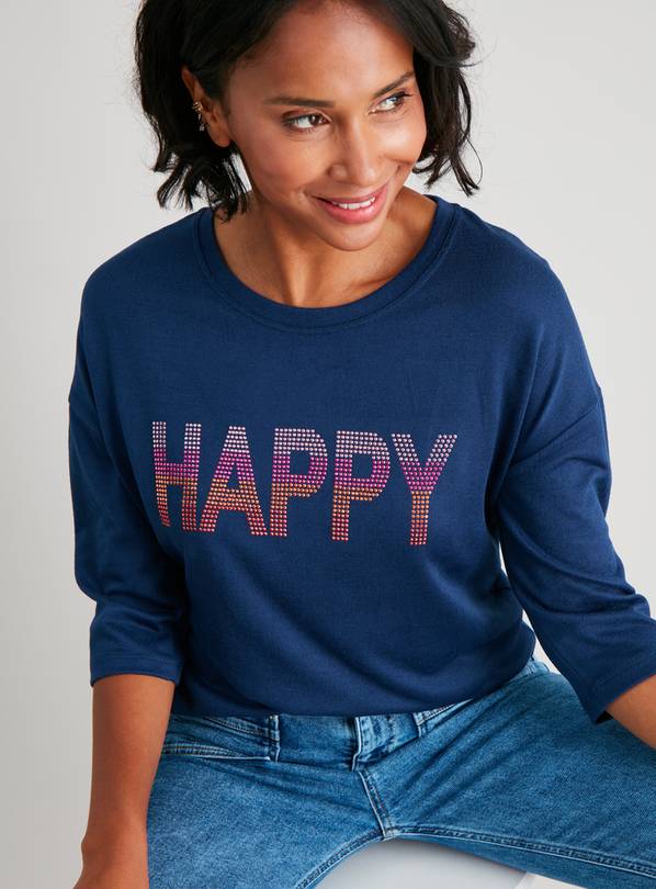 Buy Navy Studded Knitlook 'Happy' Top - 14 | T-shirts | Tu