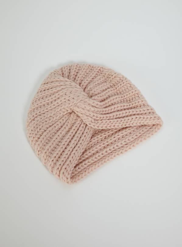 Pink Knitted Turban-Style Hat - Up to 3 mths
