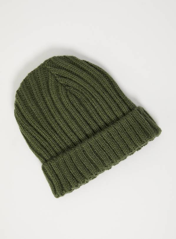 Khaki Ribbed Knit Beanie Hat - Newborn