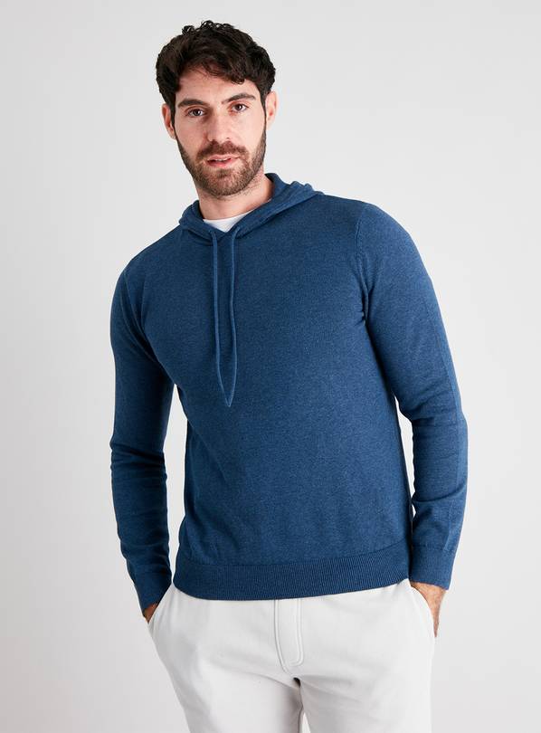 Blue Knitted Hoodie - L