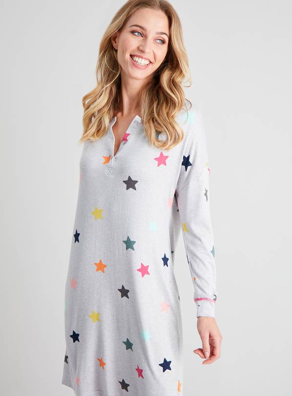 Grey Soft Knit Star Henley Nightdress - 22