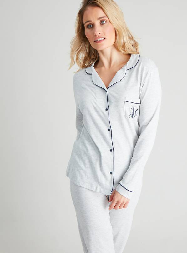 Grey Marl 'M' Initial Full Length Traditional Pyjamas - 8