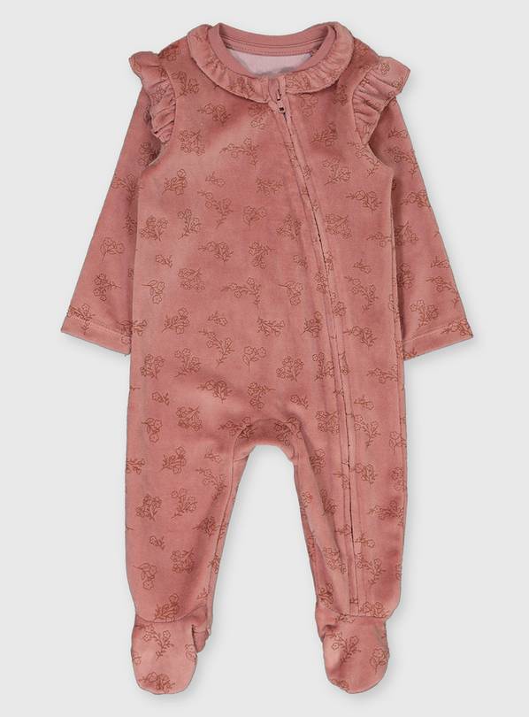 Pink Velour Floral Print All In One - 3-6 months