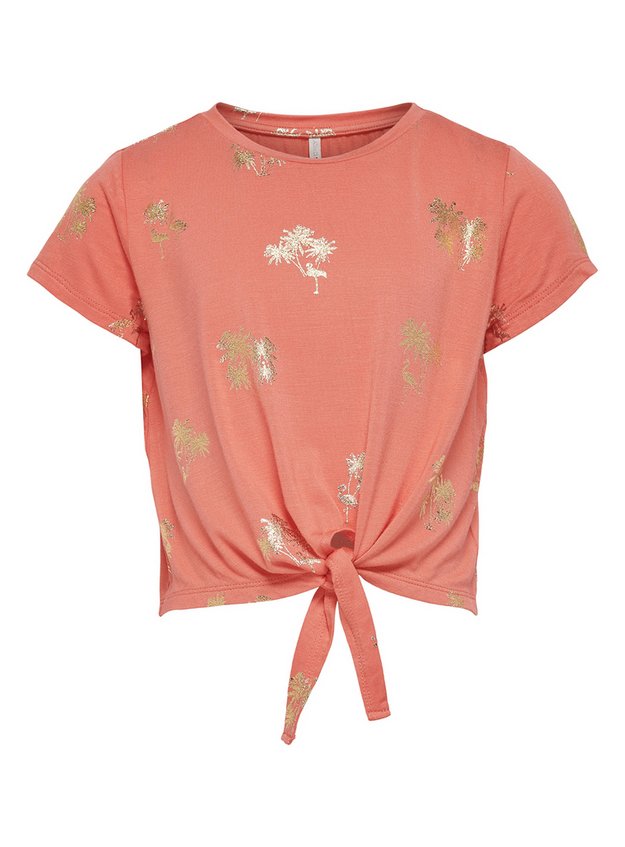 ONLY Kids Coral Palm Print Knot Top (7-13 Years)