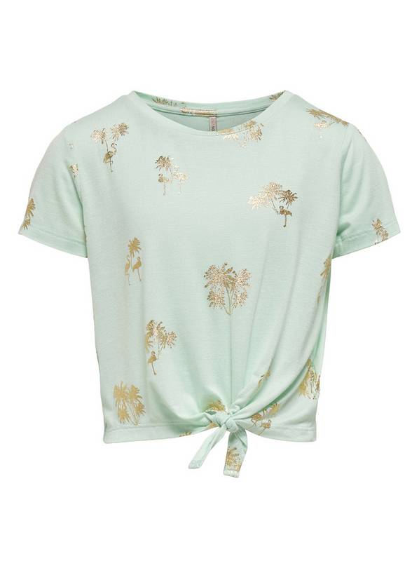 ONLY Kids Green Palm Print Knot Top - 11-12 years