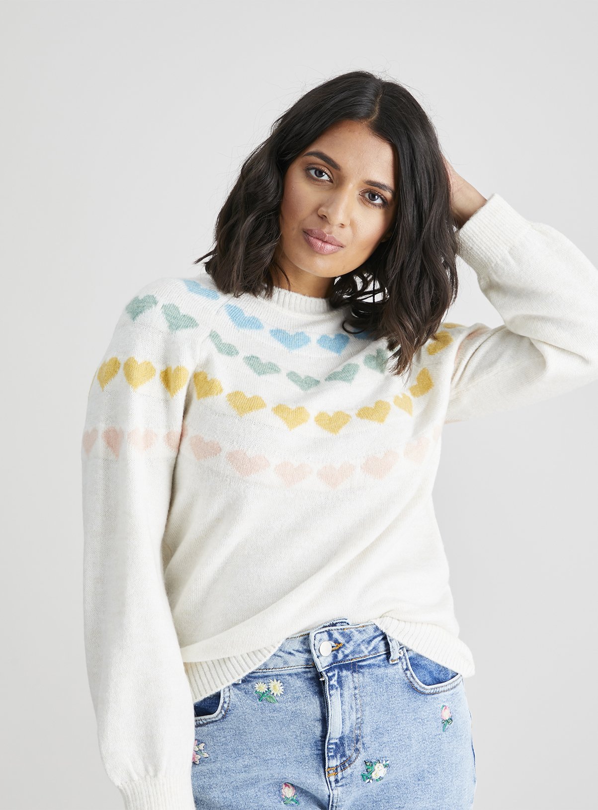 multi coloured heart jumper