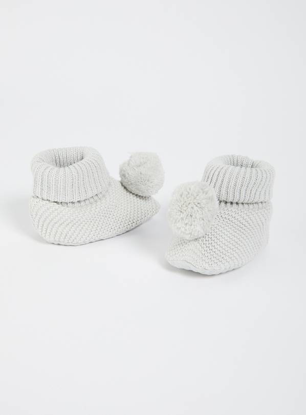 Grey Knitted Pom Pom Shoes - 9-12 months