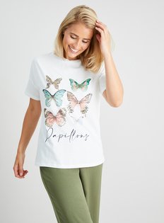 Cream Butterfly Stud 'Papillons' T-Shirt