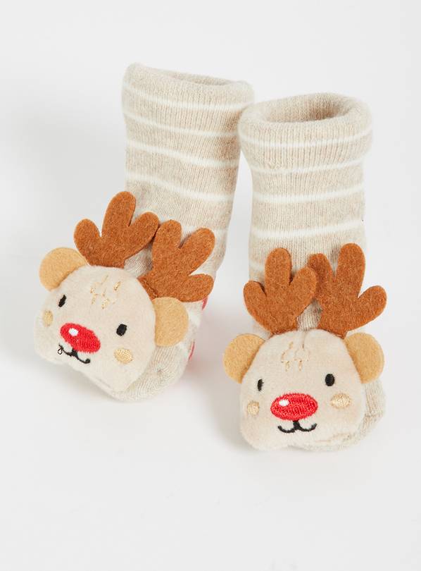 Christmas Reindeer Rattle Socks - 1-6 months