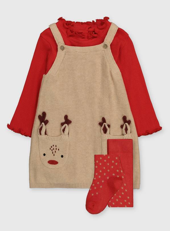 Christmas Knitted Pinafore, Bodysuit & Tights 18-24 months