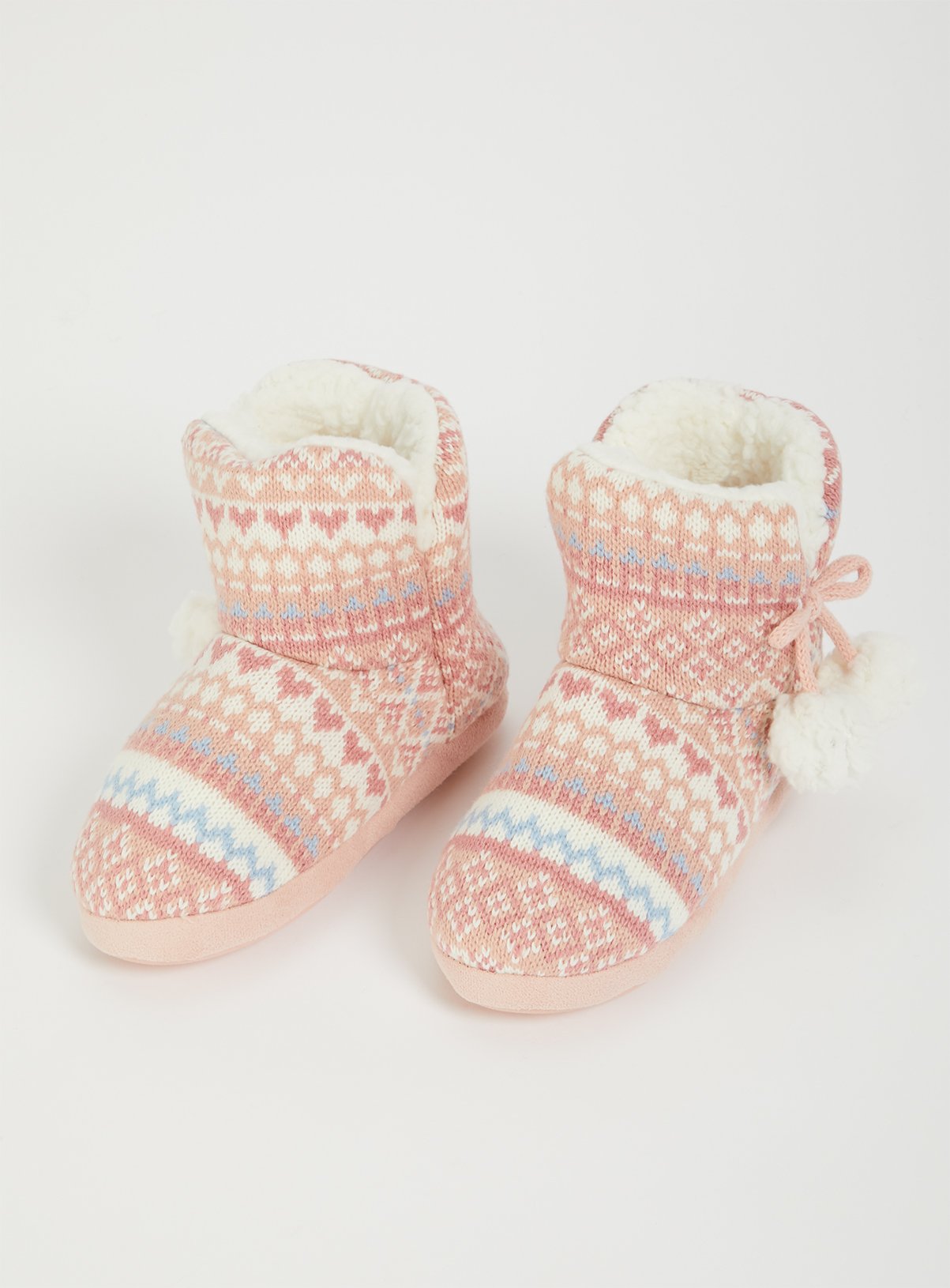 Pink Fair Isle Borg Lined Slipper Boots 