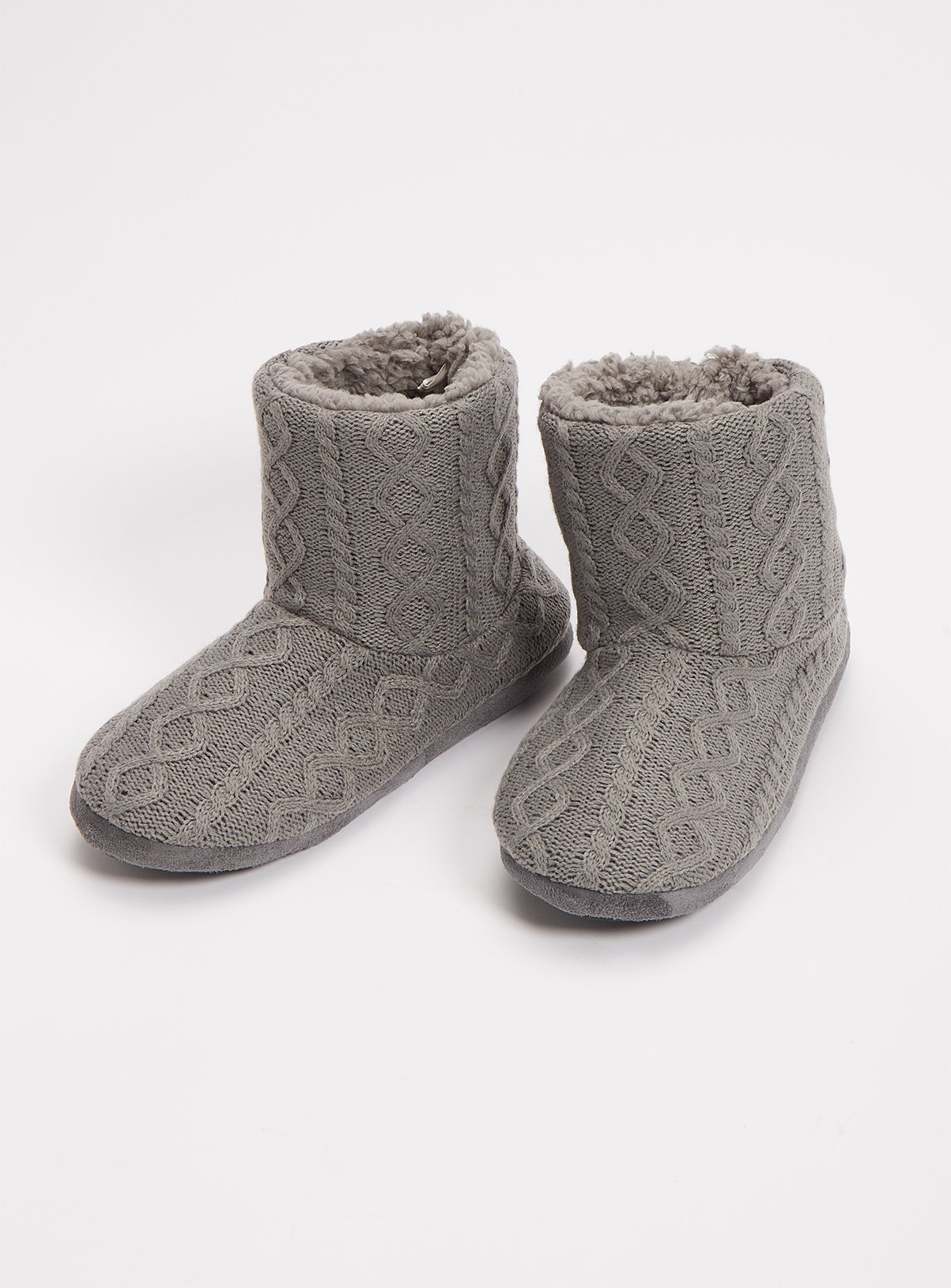 grey cable knit slipper boots