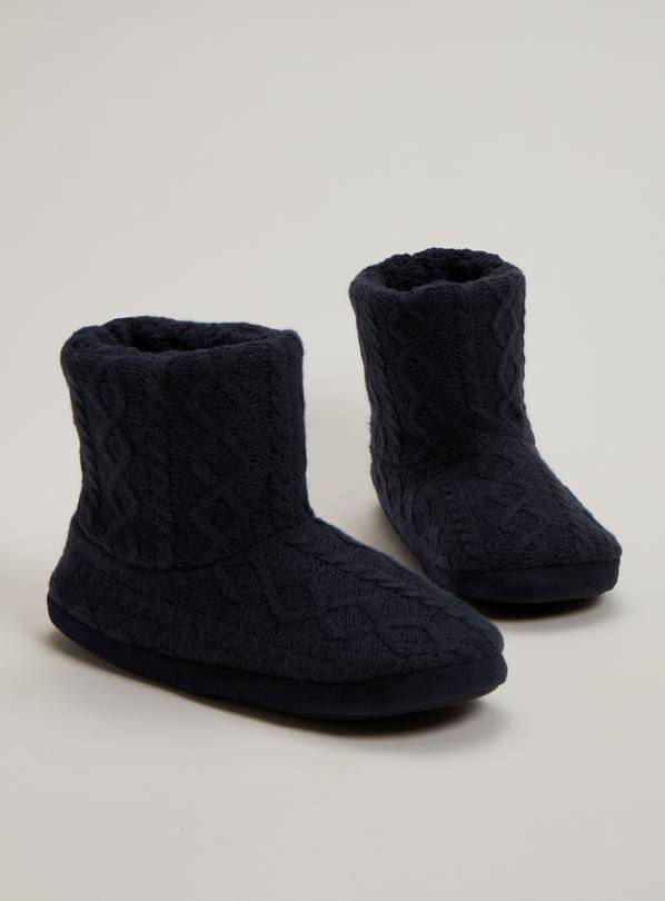 Buy Navy Cable Knit Slipper Boots S Slippers Argos