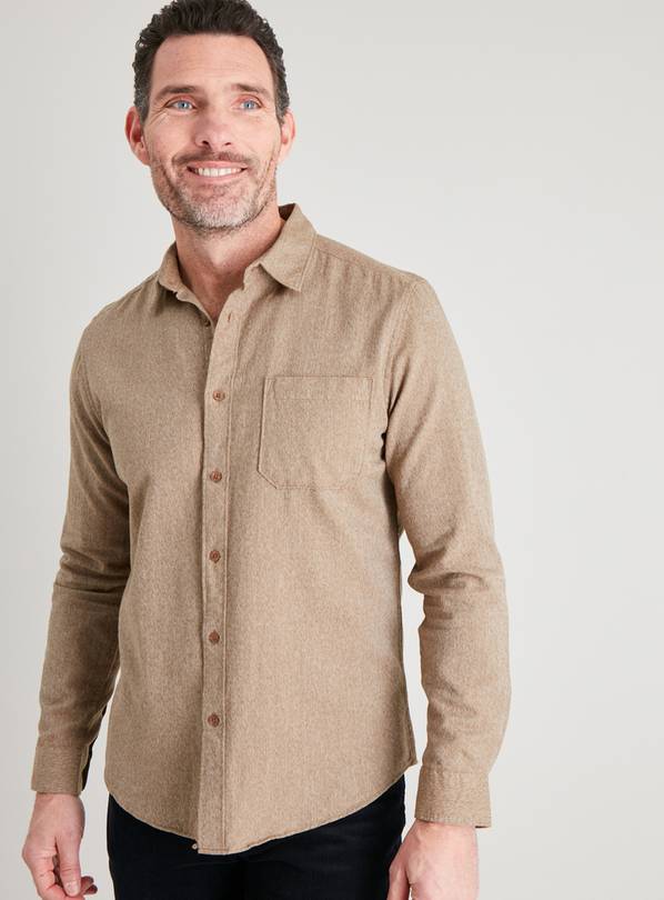 Brown Textured Regular Fit Shirt - L