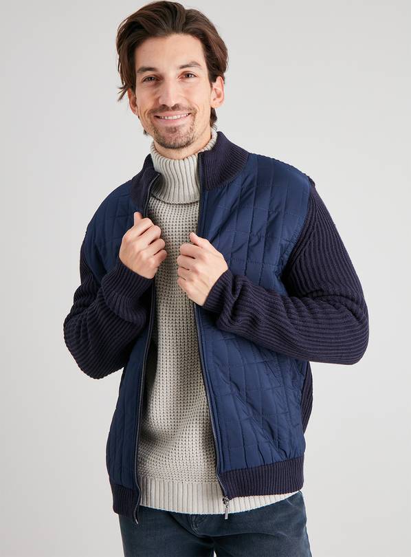 Navy Knit Quilted Jacket - XL