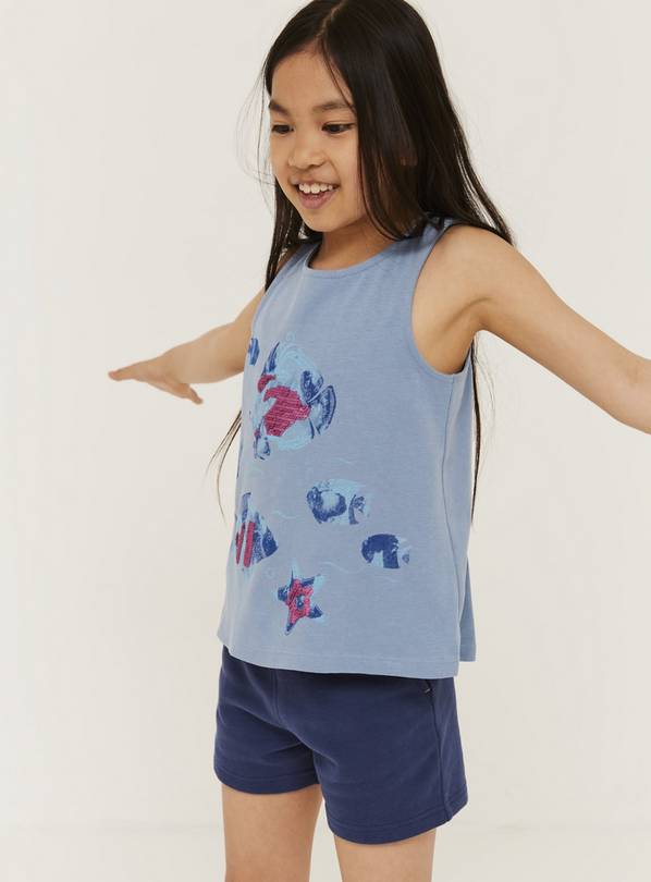 FATFACE Blue Sequin Seahorse T-Shirt - 11-12 years