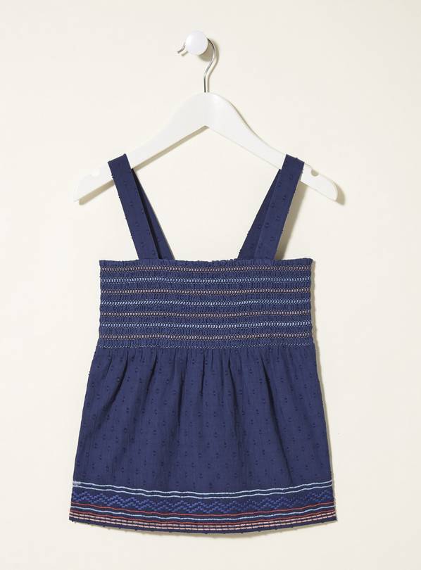 FATFACE Navy Embroidered Top - 5-6 years