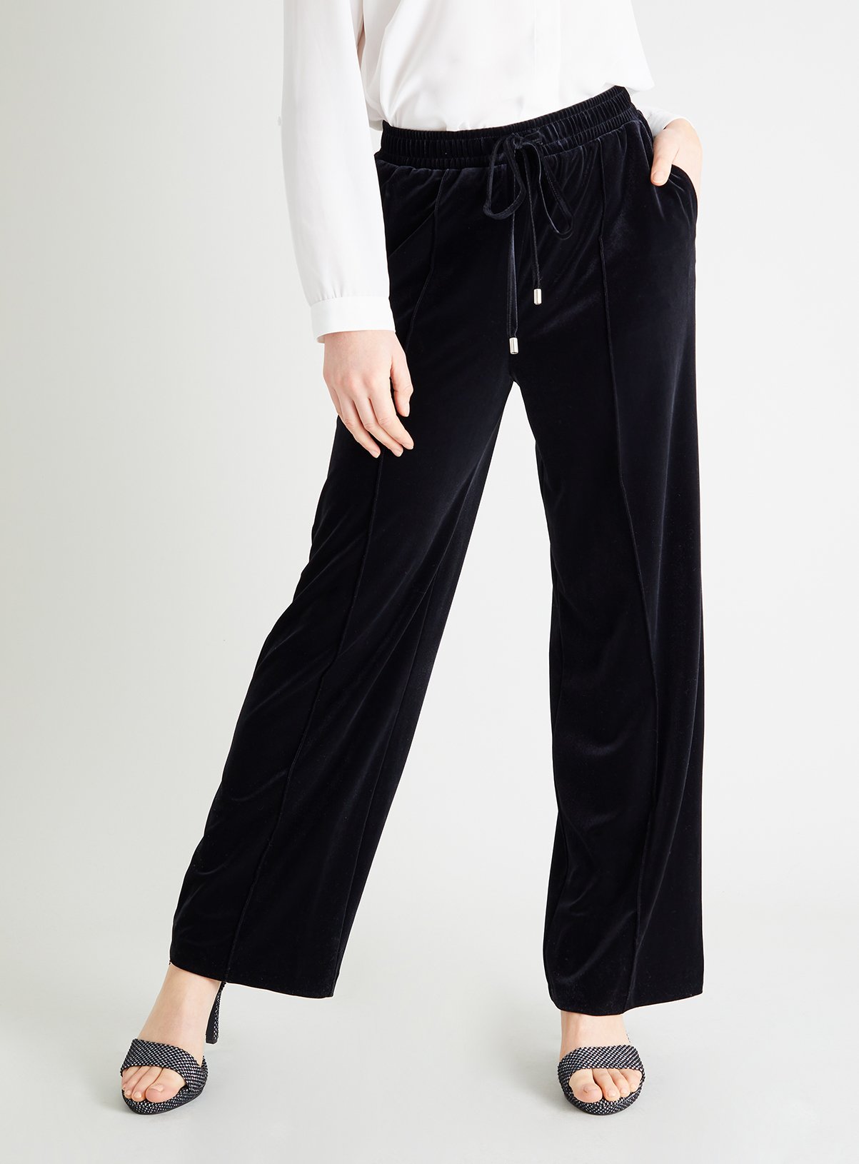 black velvet straight leg trousers