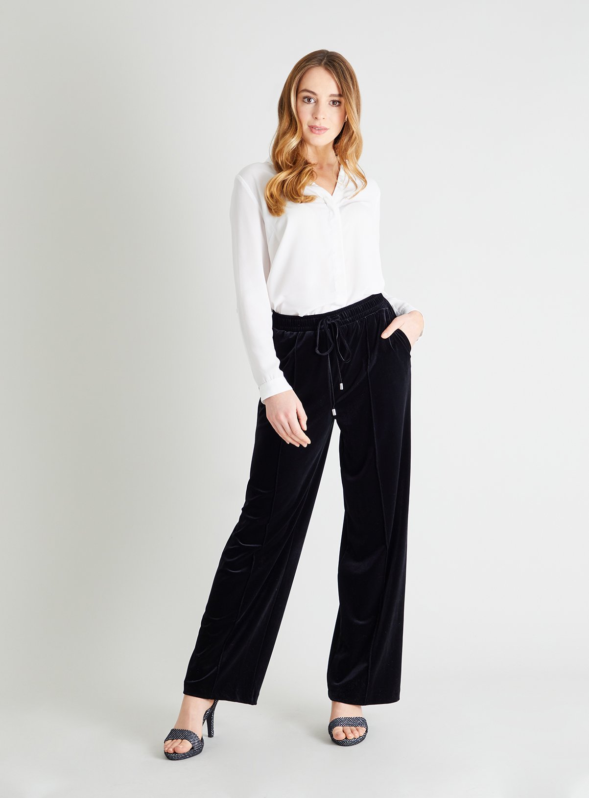 black velvet straight leg trousers