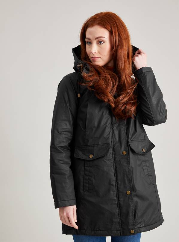 Buy Black Waxy Parka Coat With Hood - 10 | Coats | Argos