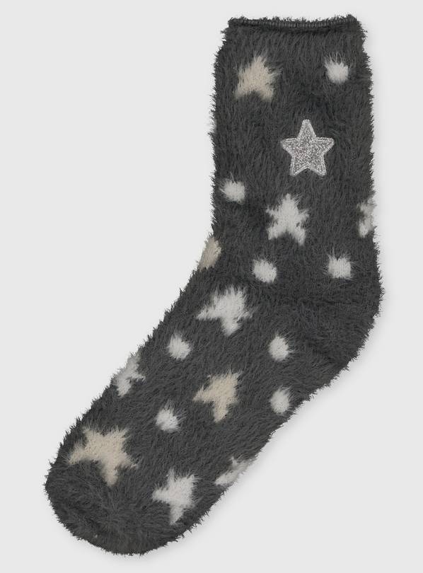 Grey Star Fluffy Socks - 4-8