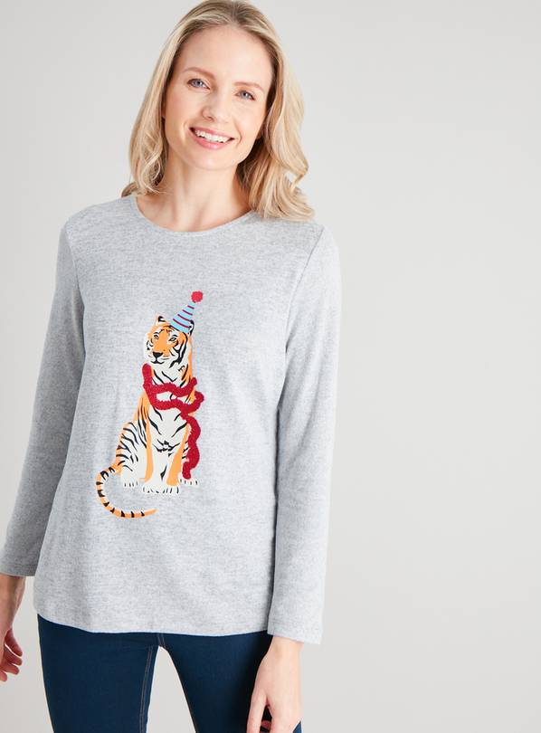 Christmas Grey Marl Tinsel Tiger Knitlook Top 12