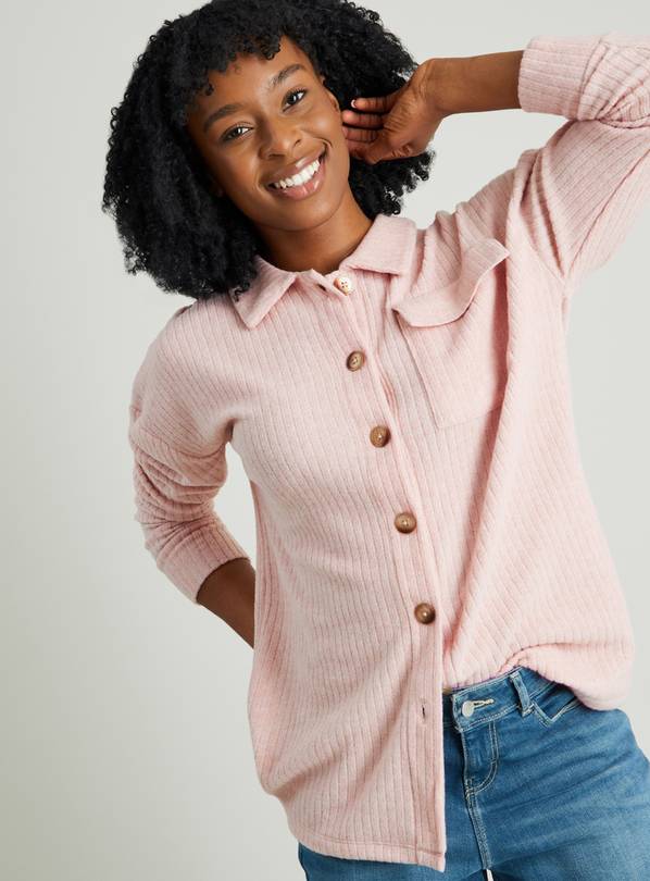 Pink Ribbed Shacket-Style Top - 12