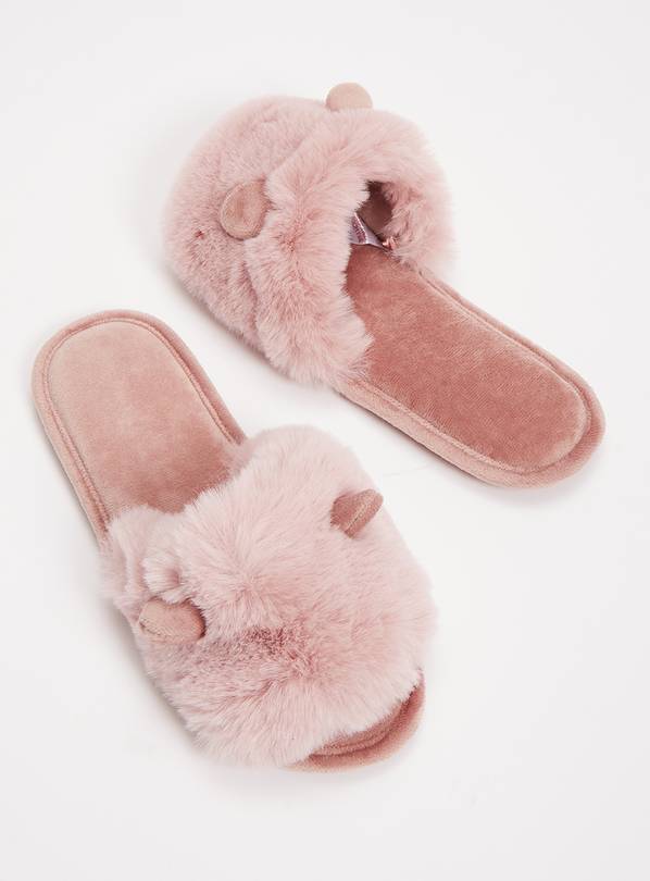 Pink Novelty Faux Fur Slider Slippers - S