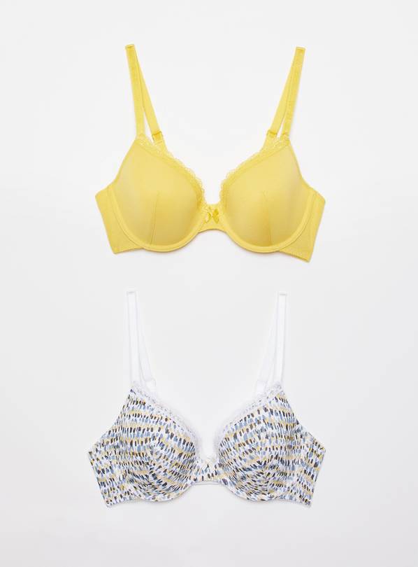 Yellow & Printed Viscose Full Cup Bra 2 Pack - 34DD