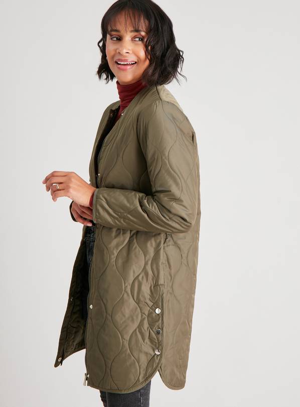 Khaki Quilted Popper Front Jacket - S
