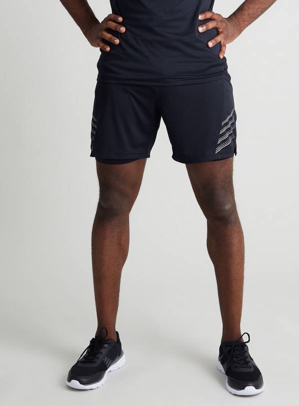 Active Black Double Layer Active Shorts - XS
