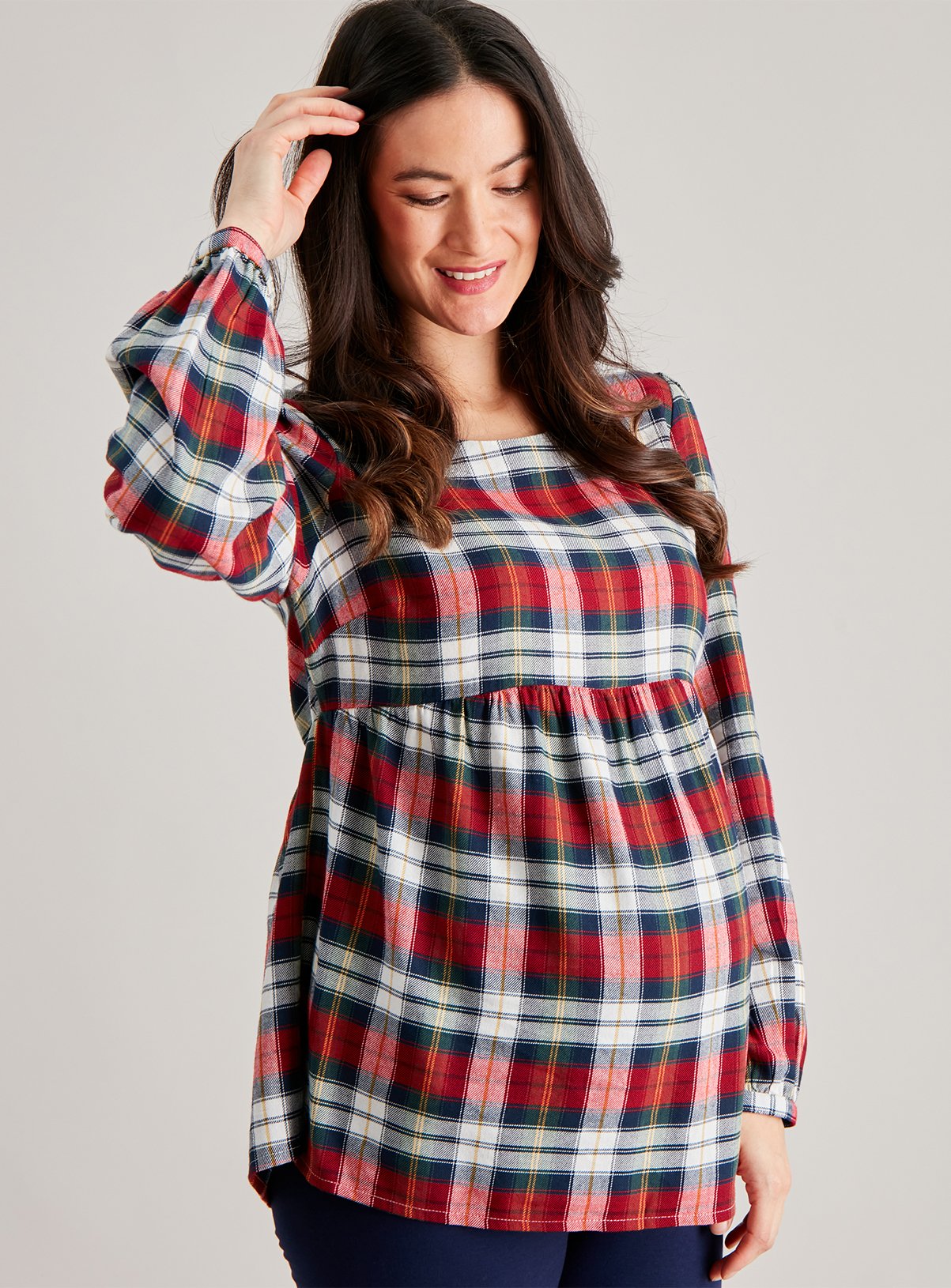 red plaid maternity dress