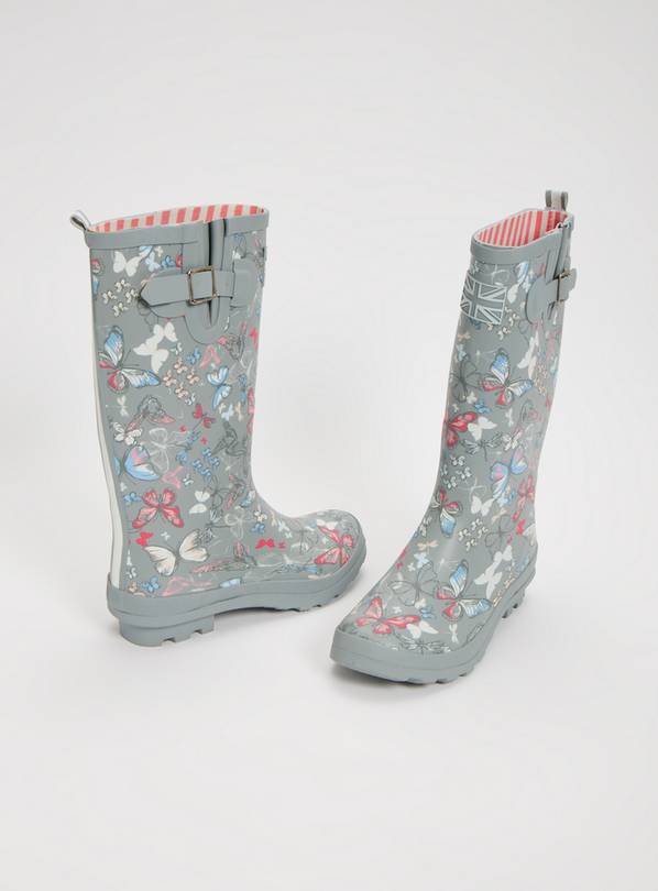 Grey Butterfly Print Wellies - 3