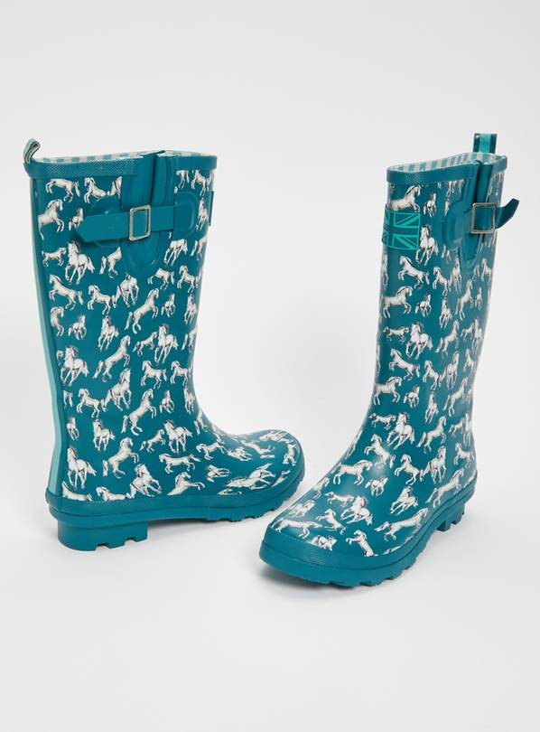 Buy Teal Horse Print Wellies 7 Wellies Argos