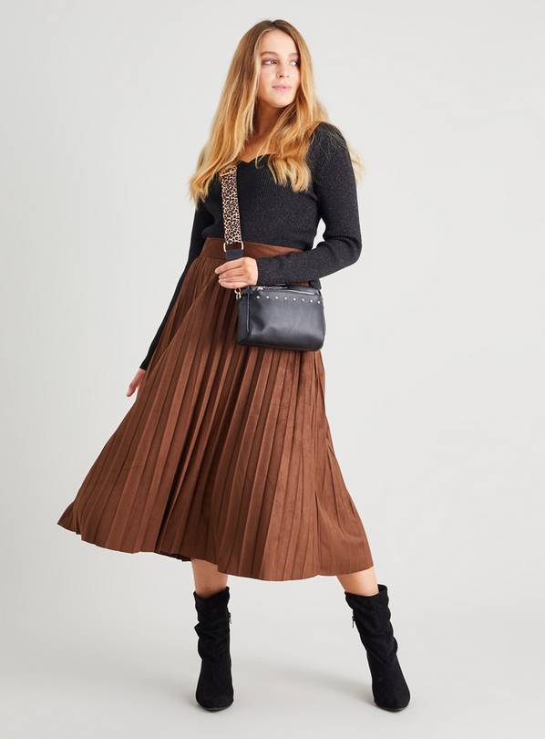 Buy Brown Faux Suede Pleated Skirt 14 Skirts Tu