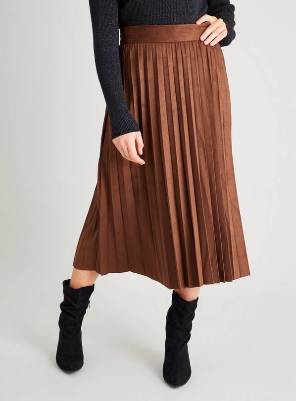 Buy Brown Faux Suede Pleated Skirt - 20 | Skirts | Argos