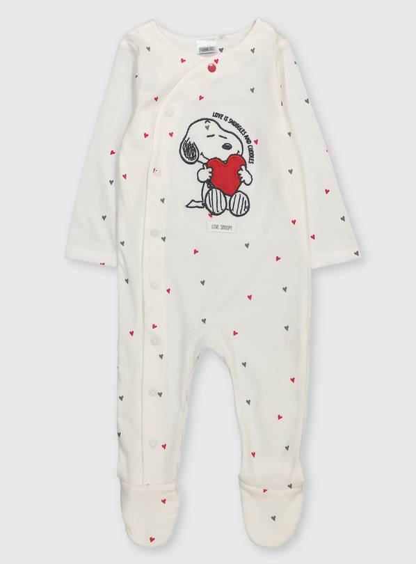 Snoopy White Heart Print Sleepsuit - Up to 3 mths