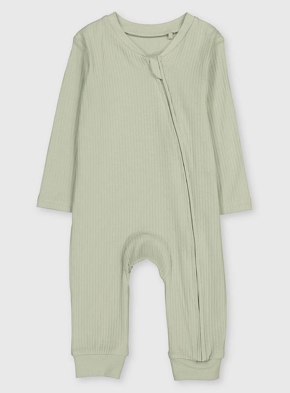 Green Ribbed Zip-Through Romper - Newborn