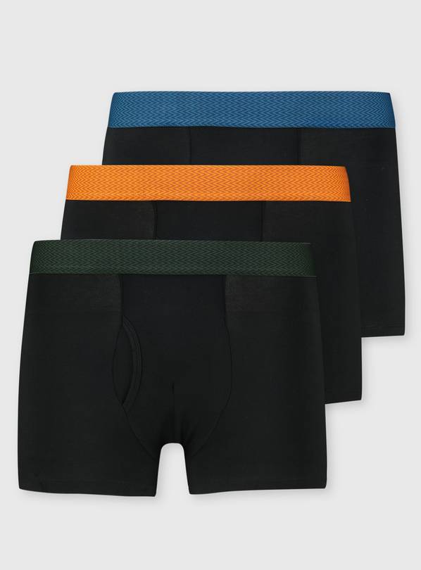 Buy Black Contrast Waistband Trunks 3 Pack - M, Underwear