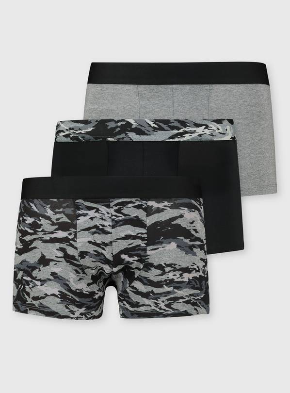 Black & Grey Camo Print Hipsters 3 Pack - M