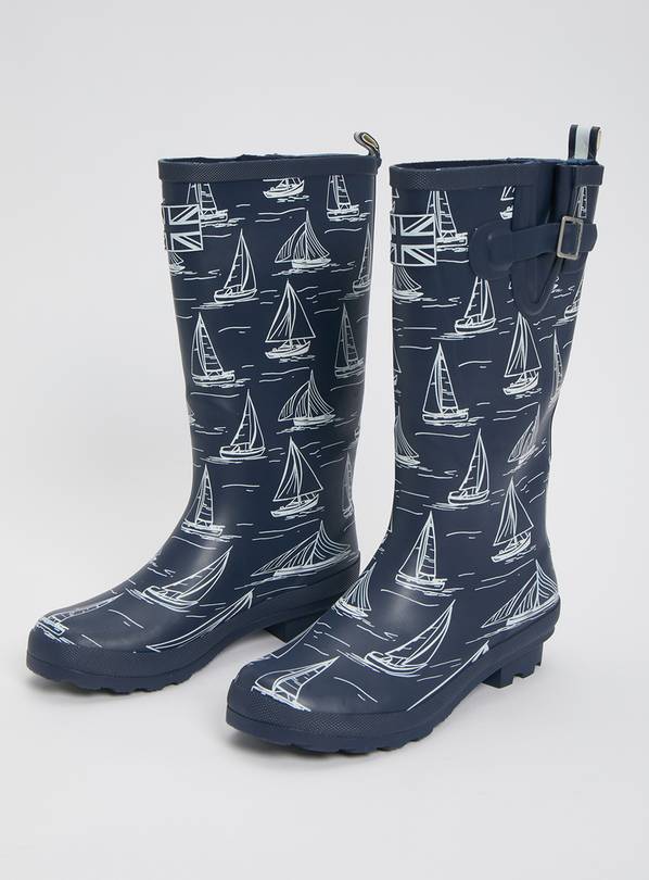 Buy Navy Nautical Sail Boat Print Wellies 5 Wellies Argos