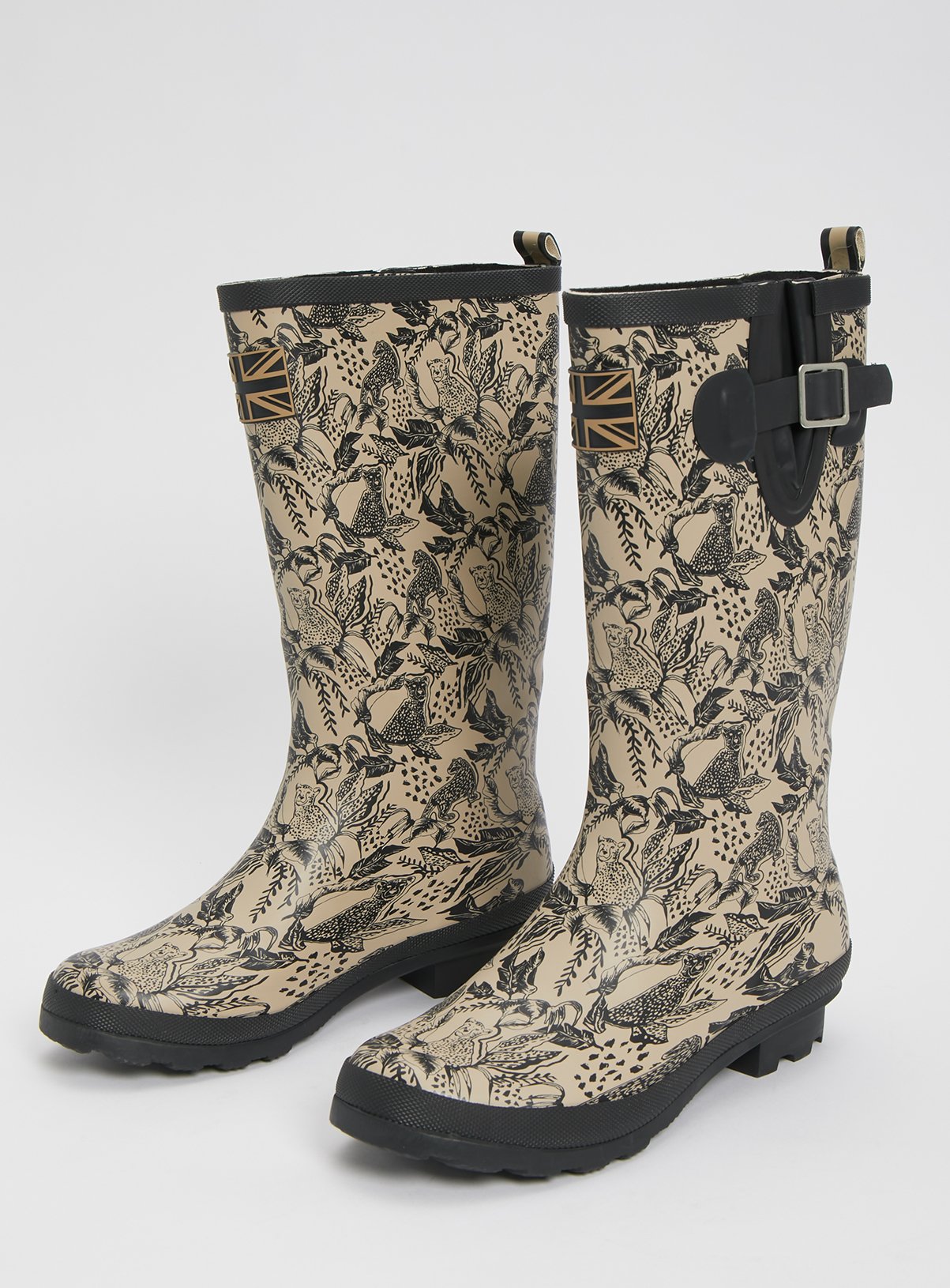 black leopard print wellies