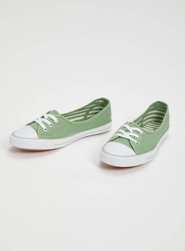 Green Eyelet Low Lace Canvas Trainers - 8