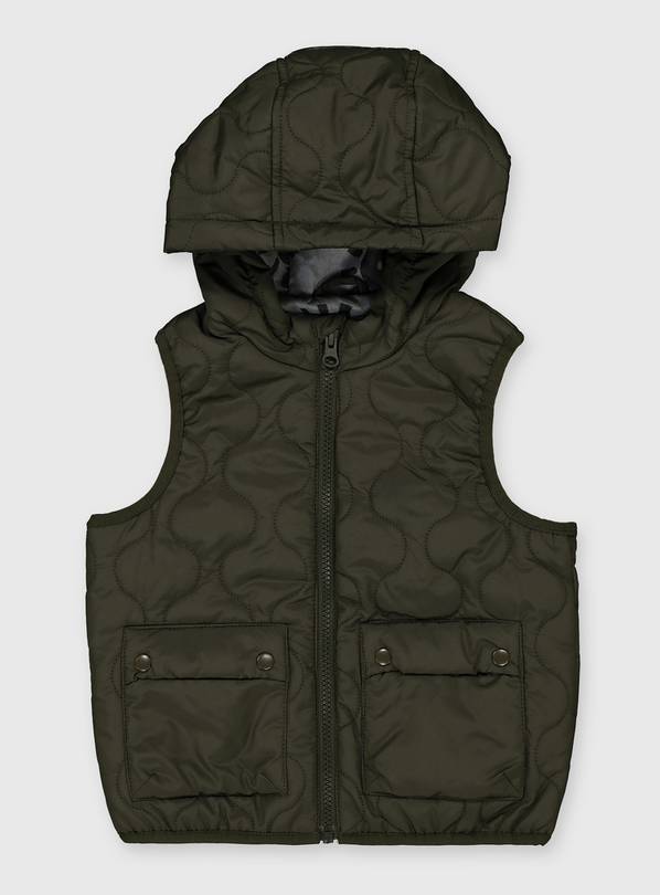 Khaki Quilted Hooded Gilet - 5-6 years
