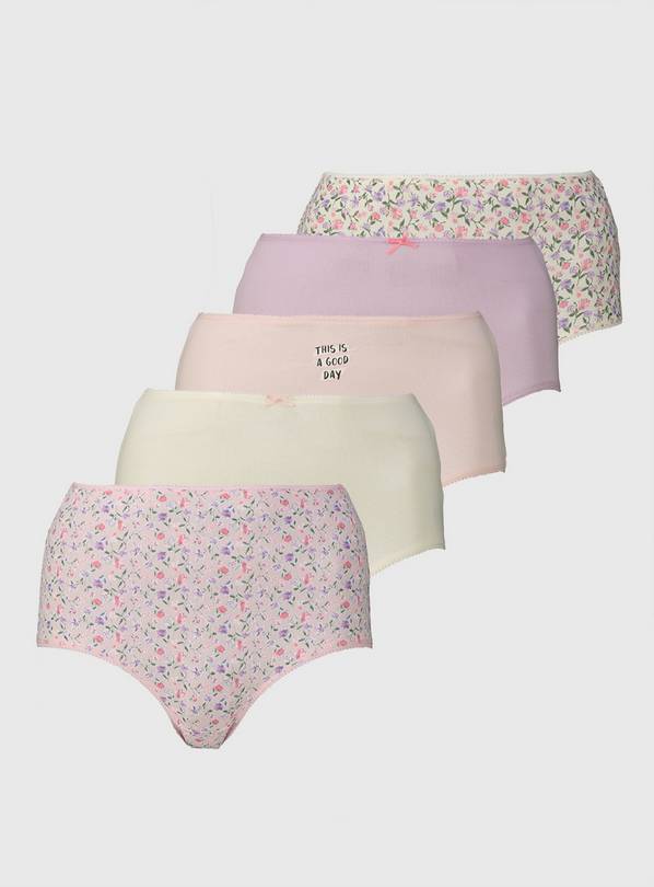 Floral & Plain Full Knickers 5 Pack - 10
