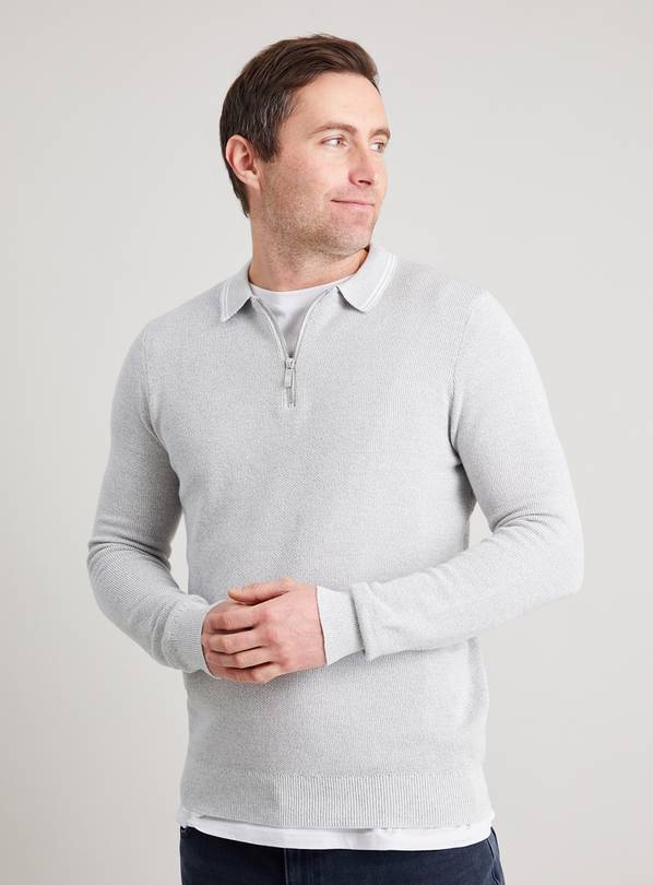 Buy Grey Knitted Tipped Collar Polo Jumper XXXL Jumpers and cardigans Argos