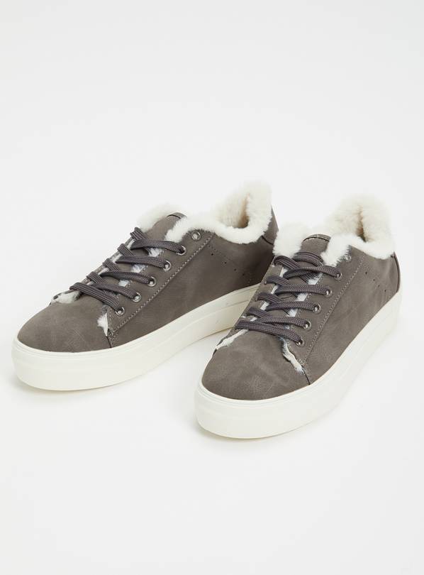 Grey Faux Fur Lined Chunky Trainer - 8