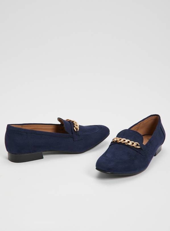 Navy Chain Detail Loafers - 7